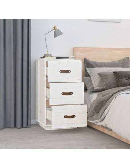 Comodino Bianco 40x40x75 cm in Legno Massello di Pino