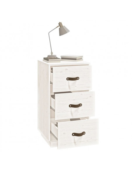 Comodino Bianco 40x40x75 cm in Legno Massello di Pino