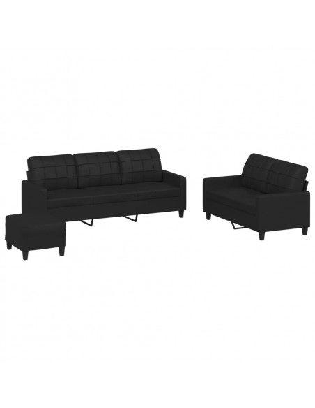 Set di Divani 3 pz con Cuscini Nero in Similpelle