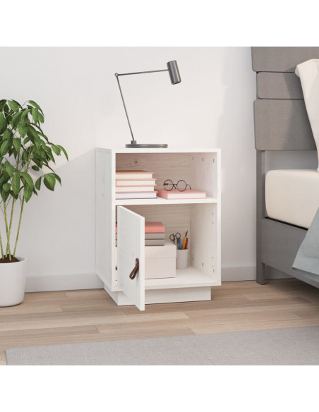 Comodino Bianco 40x34x55 cm in Legno Massello di Pino
