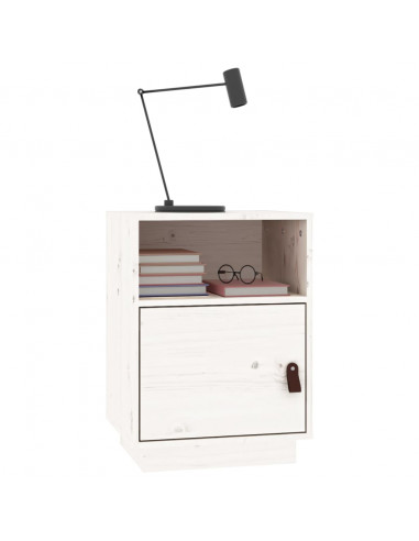 Comodino Bianco 40x34x55 cm in Legno Massello di Pino