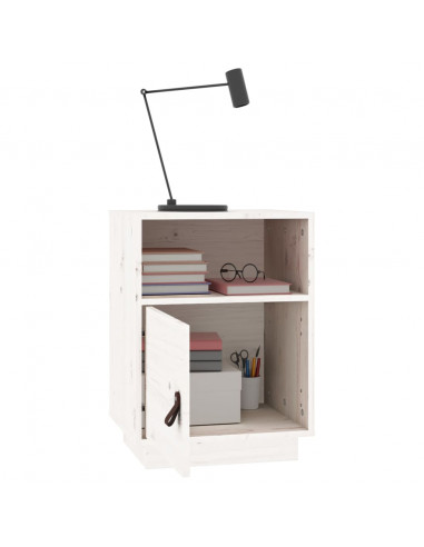 Comodino Bianco 40x34x55 cm in Legno Massello di Pino