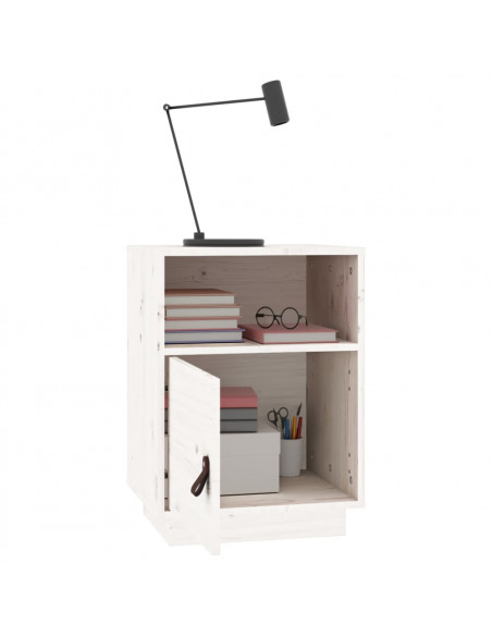 Comodino Bianco 40x34x55 cm in Legno Massello di Pino