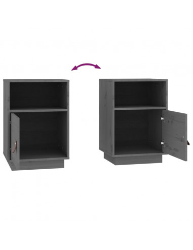 Comodini Grigi 2 pz 40x34x55 cm in Legno Massello di Pino