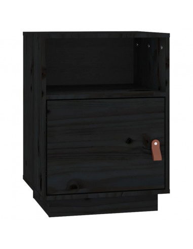 Comodino Nero 40x34x55 cm in Legno Massello di Pino