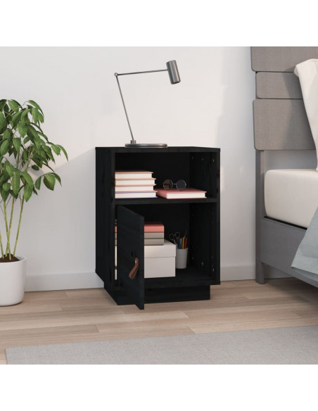 Comodino Nero 40x34x55 cm in Legno Massello di Pino