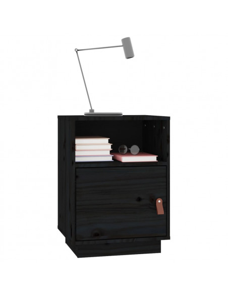 Comodino Nero 40x34x55 cm in Legno Massello di Pino