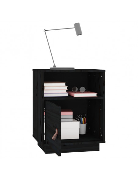 Comodino Nero 40x34x55 cm in Legno Massello di Pino