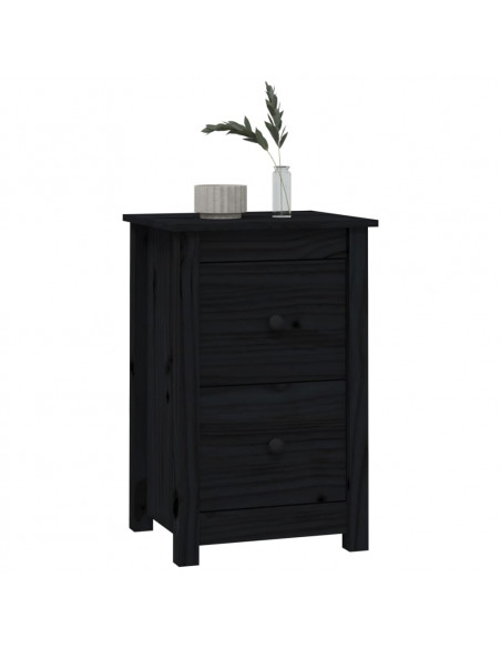 Comodini 2 pz Nera 40x35x61,5 cm in Legno Massello di Pino