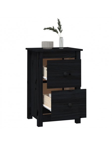Comodini 2 pz Nera 40x35x61,5 cm in Legno Massello di Pino