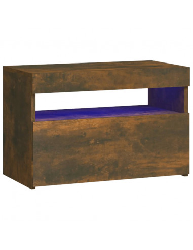 Comodino con Luci LED Rovere Fumo 60x35x40 cm