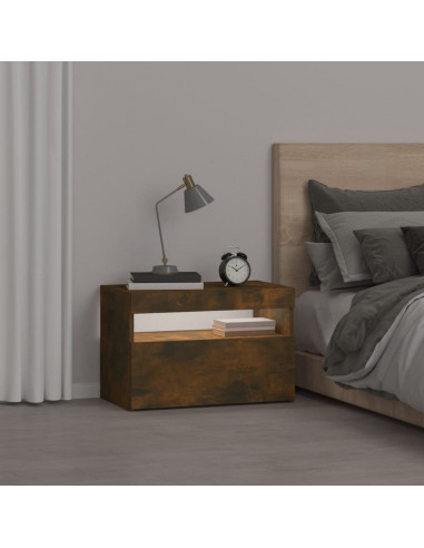 Comodino con Luci LED Rovere Fumo 60x35x40 cm