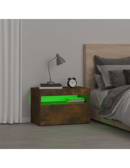 Comodino con Luci LED Rovere Fumo 60x35x40 cm