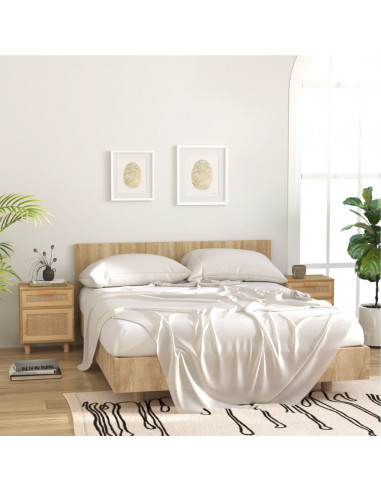 Comodino Marrone in Legno Massello di Pino e Rattan Naturale