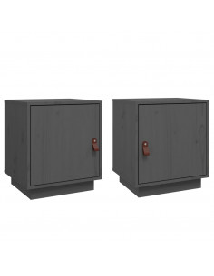Comodini Grigi 2 pz 40x34x45 cm in Legno Massello di Pino 2