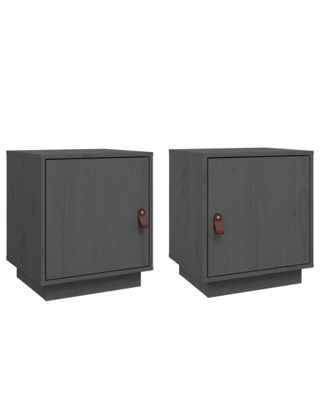 Comodini Grigi 2 pz 40x34x45 cm in Legno Massello di Pino