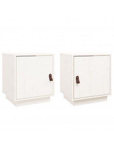Comodini Bianco 2 pz 40x34x45 cm in Legno Massello di Pino 2
