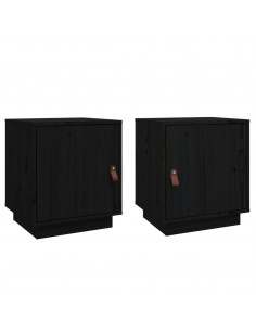 Comodini Nero 2 pz 40x34x45 cm in Legno Massello di Pino 2