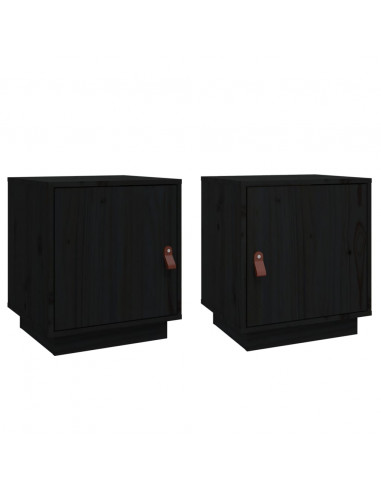 Comodini Nero 2 pz 40x34x45 cm in Legno Massello di Pino