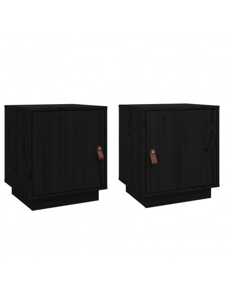 Comodini Nero 2 pz 40x34x45 cm in Legno Massello di Pino