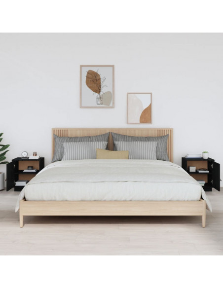 Comodini Nero 2 pz 40x34x45 cm in Legno Massello di Pino
