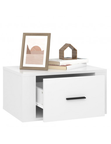 Comodino a Muro Bianco Lucido 50x36x25 cm