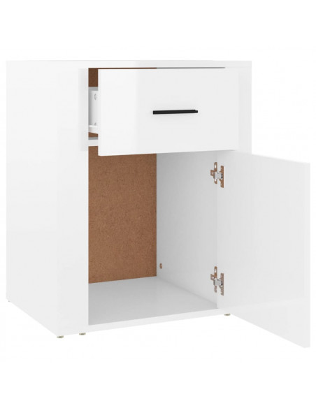 Comodino Bianco Lucido 50x36x60 cm in Legno Multistrato