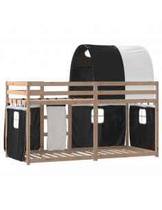 Letto a Castello con Tende Bianco e Nero 90x190cm Massello Pino 2