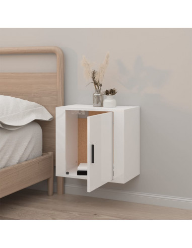 Comodino a Muro Bianco Lucido 50x30x47 cm