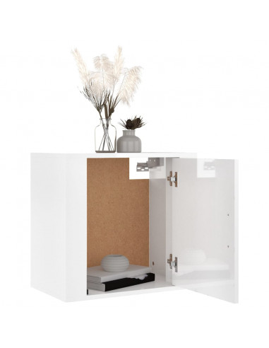 Comodino a Muro Bianco Lucido 50x30x47 cm