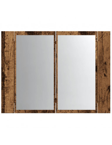 Mobile Specchio LED Legno Antico 60x12x45 cm Legno Multistrato