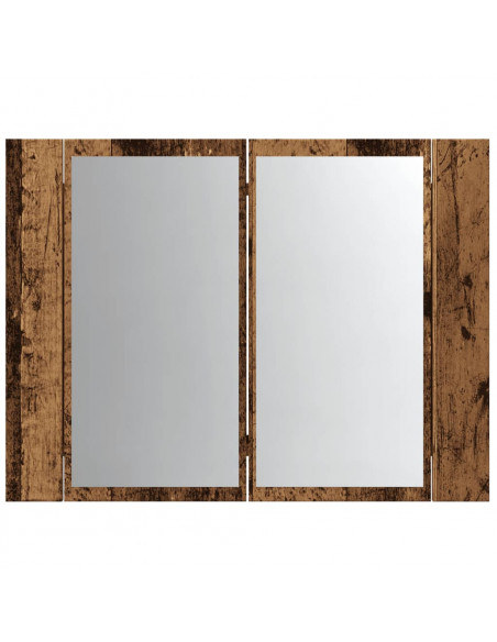 Mobile Specchio LED Legno Antico 60x12x45 cm Legno Multistrato