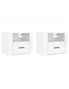 Comodini a Muro 2 pz Bianco Lucido 50x36x40 cm 2