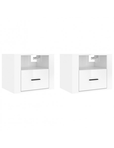 Comodini a Muro 2 pz Bianco Lucido 50x36x40 cm