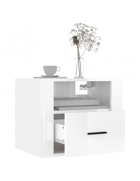 Comodini a Muro 2 pz Bianco Lucido 50x36x40 cm