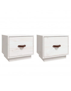 Comodini 2 pz Bianco 40x34x35 cm in Legno Massello di Pino 2