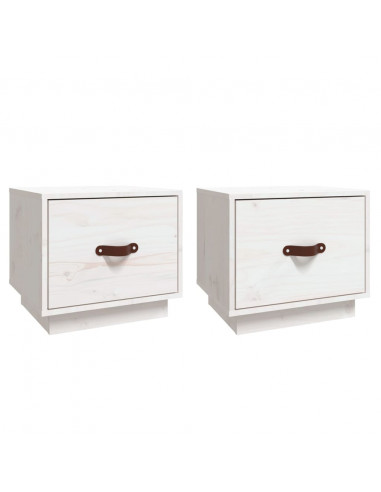 Comodini 2 pz Bianco 40x34x35 cm in Legno Massello di Pino