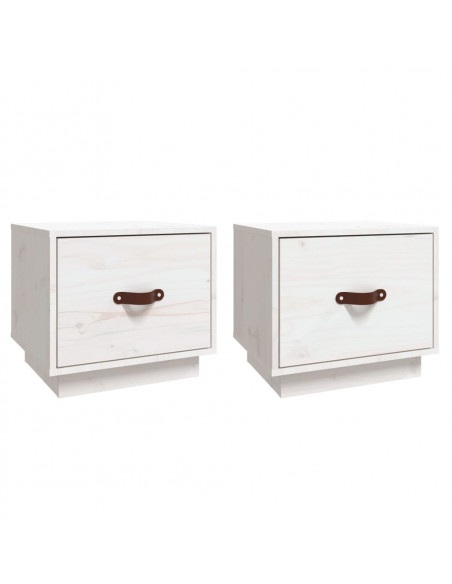 Comodini 2 pz Bianco 40x34x35 cm in Legno Massello di Pino