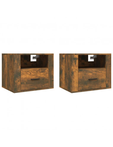 Comodini a Muro 2 pz Rovere Fumo 50x36x40 cm