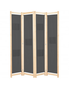 Divisorio a 4 Pannelli Grigio 160x170x4 cm in Tessuto 2