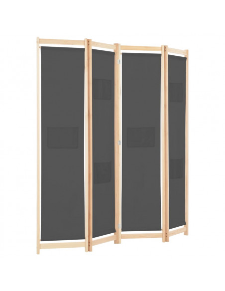 Divisorio a 4 Pannelli Grigio 160x170x4 cm in Tessuto
