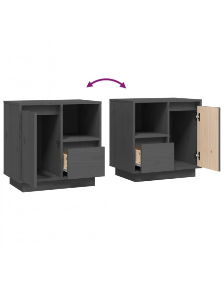 Comodini Grigi 2 pz 50x34x50 cm in Legno Massello di Pino