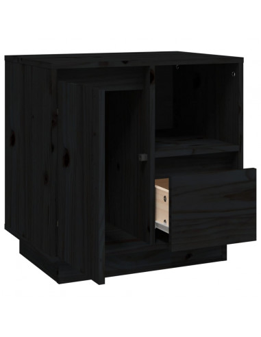 Comodino Nero 50x34x50 cm in Legno Massello di Pino