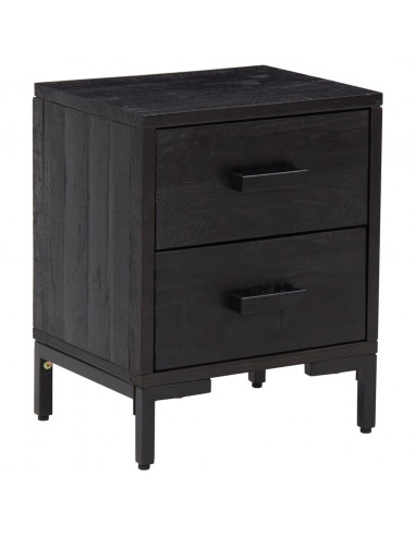 Comodino Nero 36x30x45 cm in Legno Massello di Pino