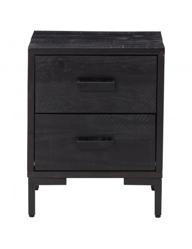 Comodino Nero 36x30x45 cm in Legno Massello di Pino