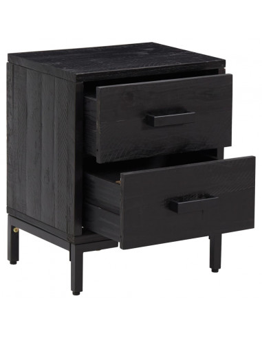 Comodino Nero 36x30x45 cm in Legno Massello di Pino