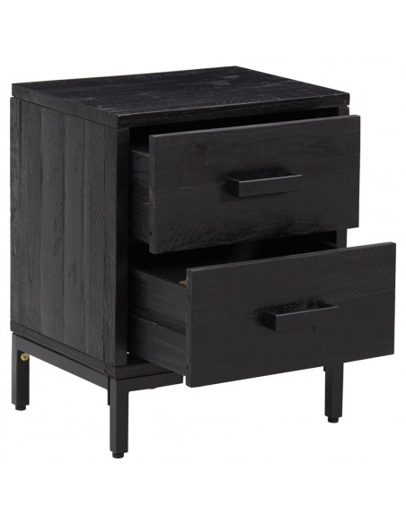 Comodino Nero 36x30x45 cm in Legno Massello di Pino