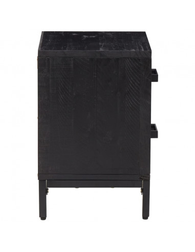 Comodino Nero 36x30x45 cm in Legno Massello di Pino