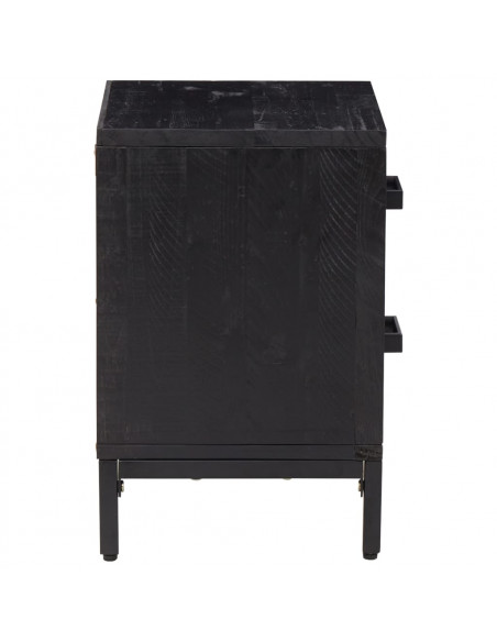 Comodino Nero 36x30x45 cm in Legno Massello di Pino