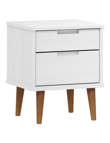Comodino MOLDE Bianco 40x35x48 cm in Legno Massello di Pino